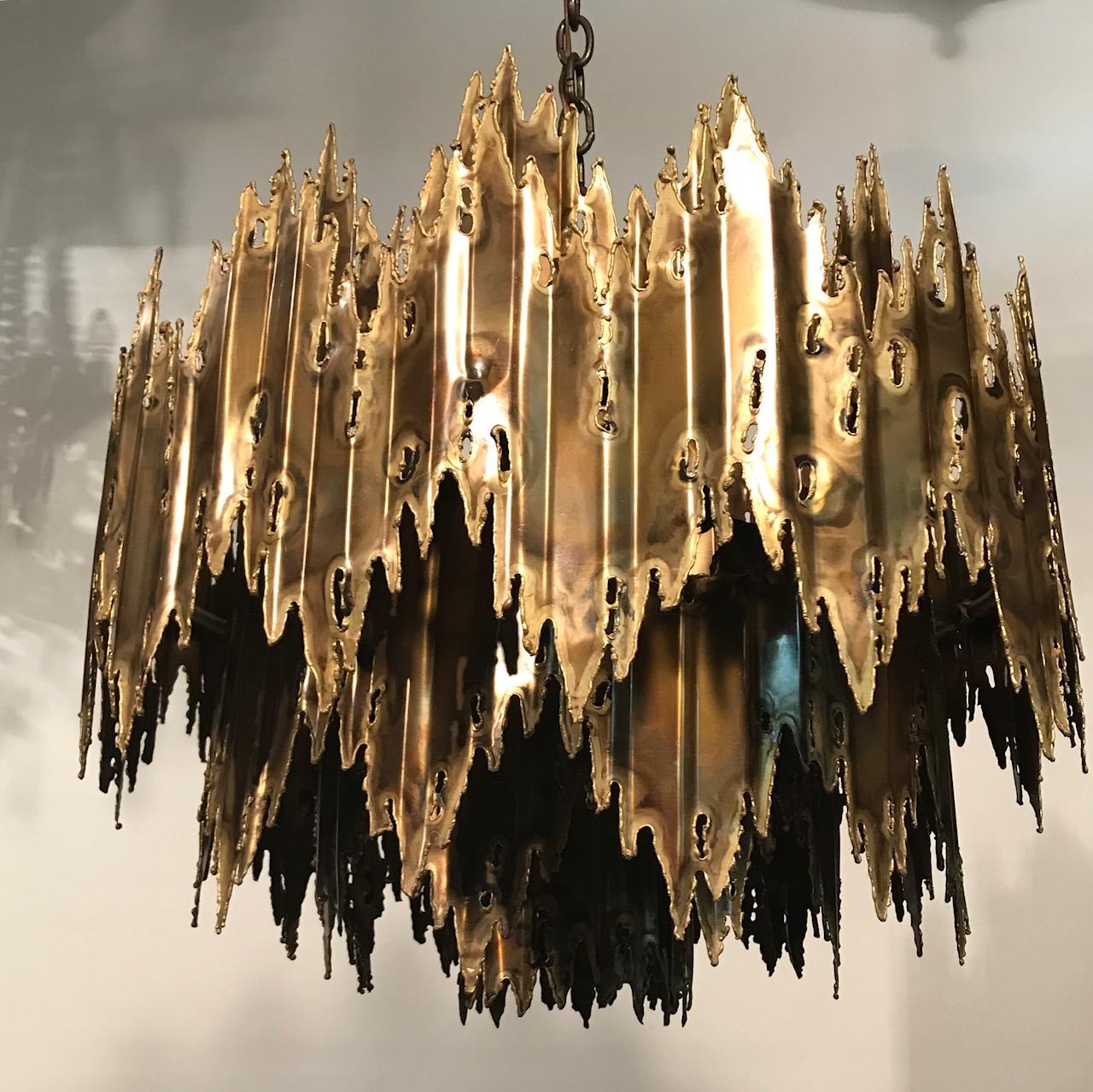 Bronze Tom Greene Brutalist Torch Cut Chandelier