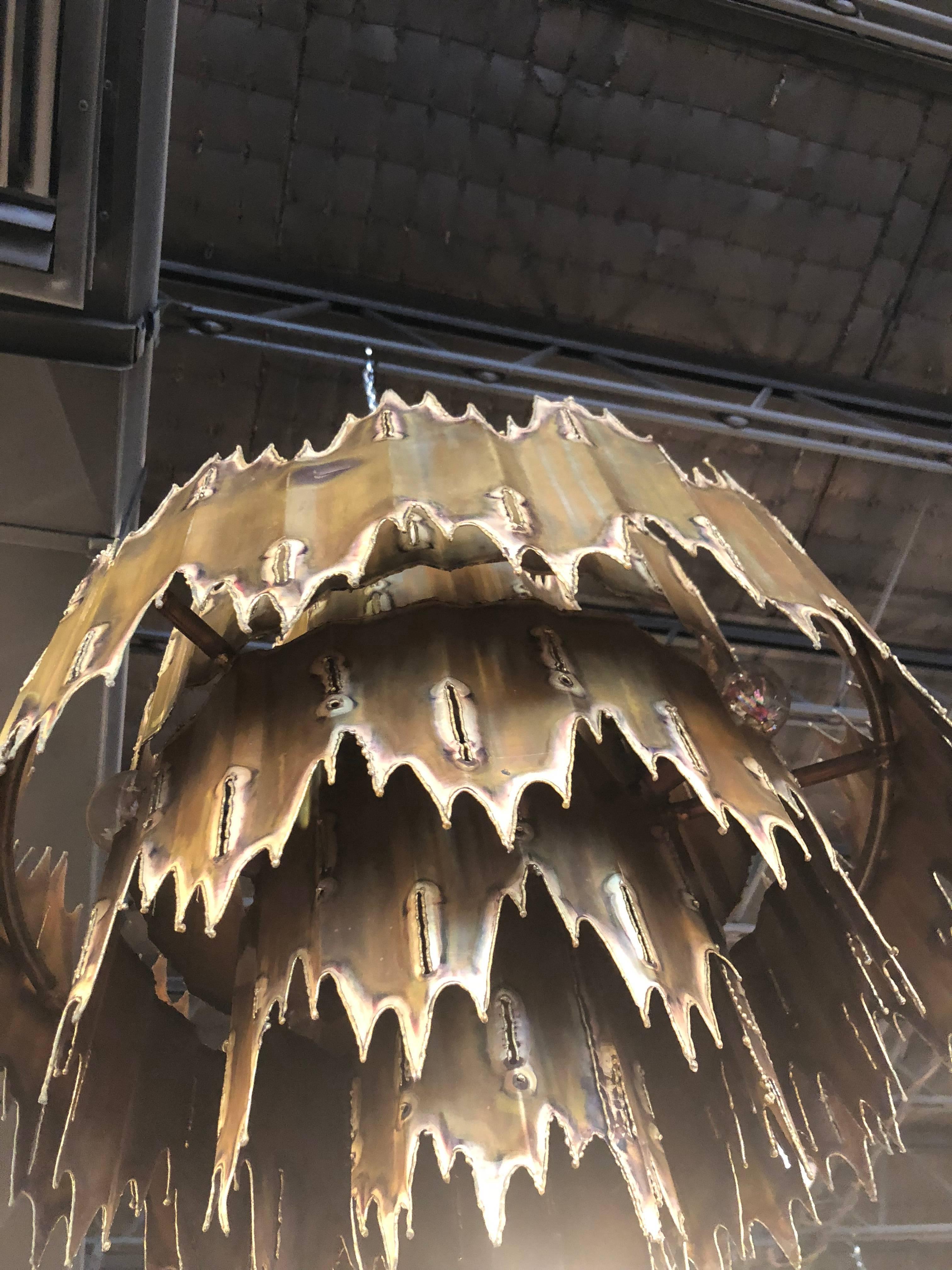 Tom Greene for Feldman Brutalist Torch Cut Chandelier Seven-Tier Metal In Good Condition In West Palm Beach, FL