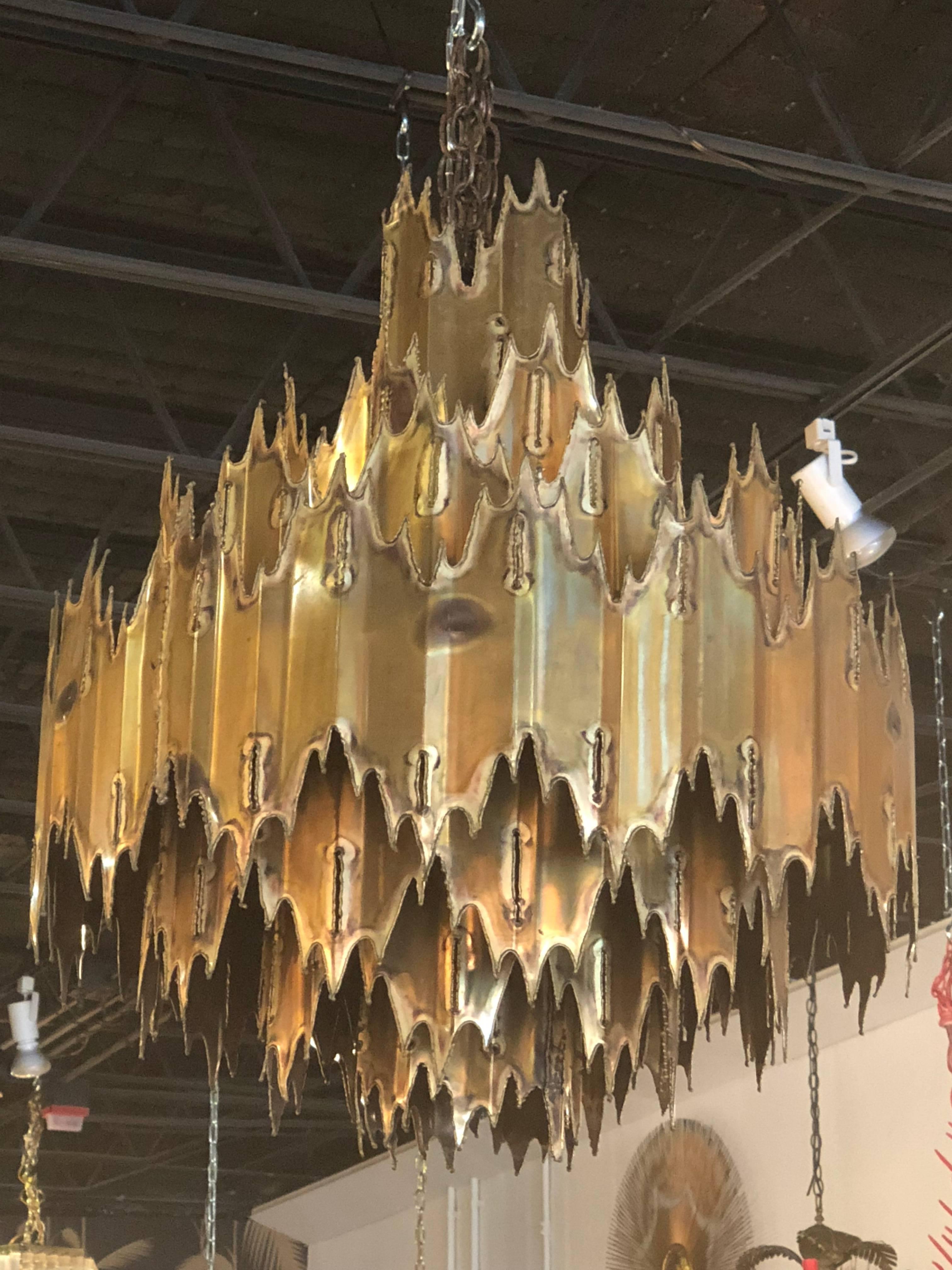 Tom Greene for Feldman Brutalist Torch Cut Chandelier Seven-Tier Metal 2