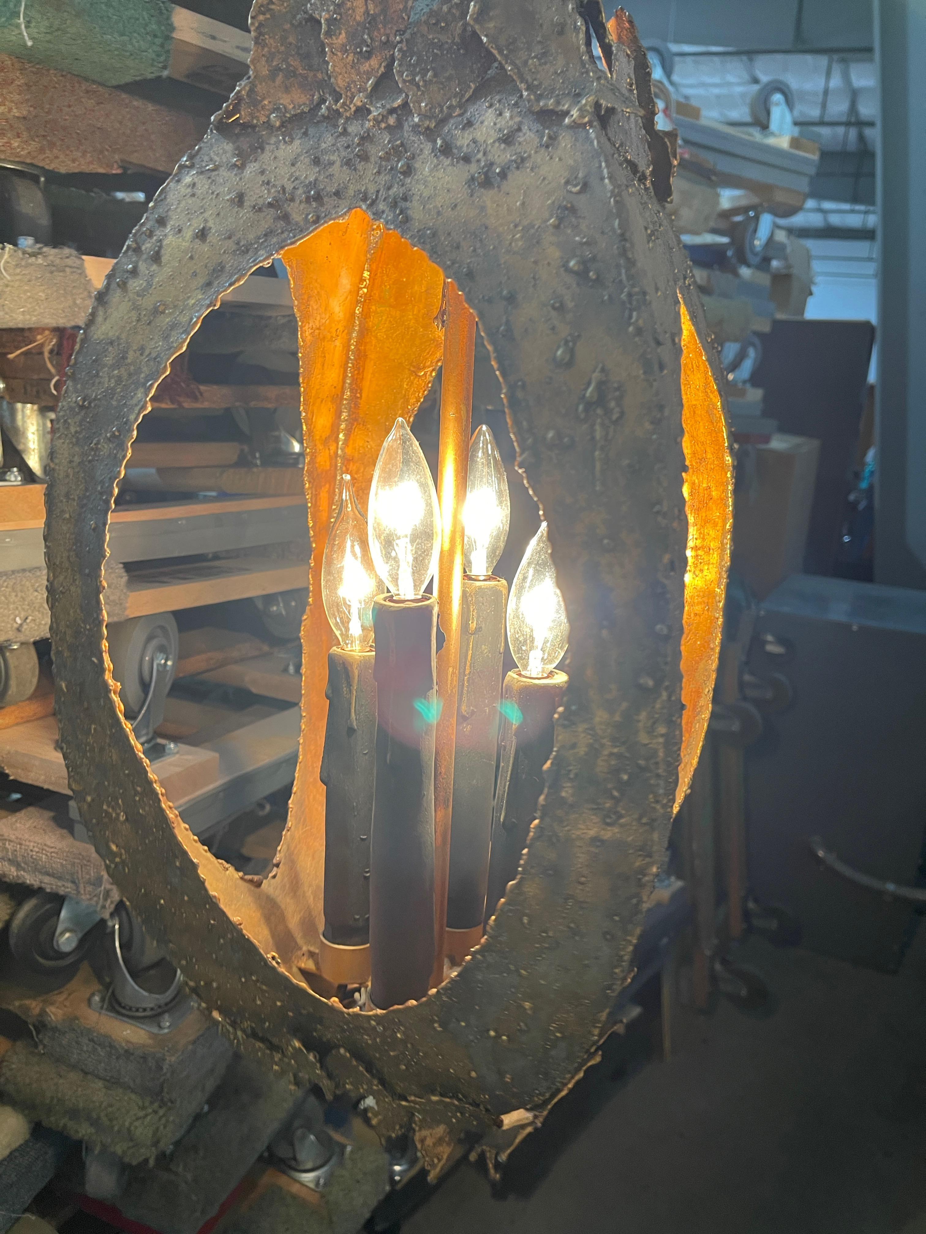 Tom Greene for Feldman Lighting Torch Cut Brass Pendant For Sale 4