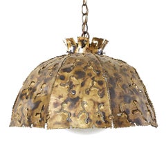 Tom Greene for Feldman Mid Century Brass Brutalist Swag Hanging Light