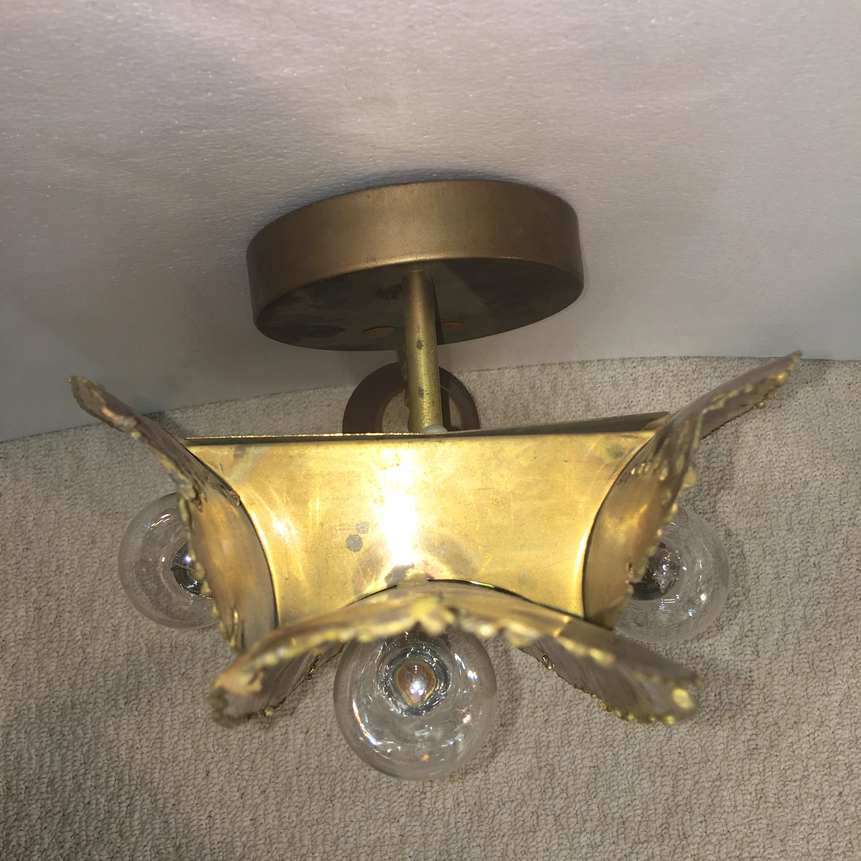 Tom Greene for Feldman Pair of Brutalist Torch Cut Brass Sconces with Downlights For Sale 2