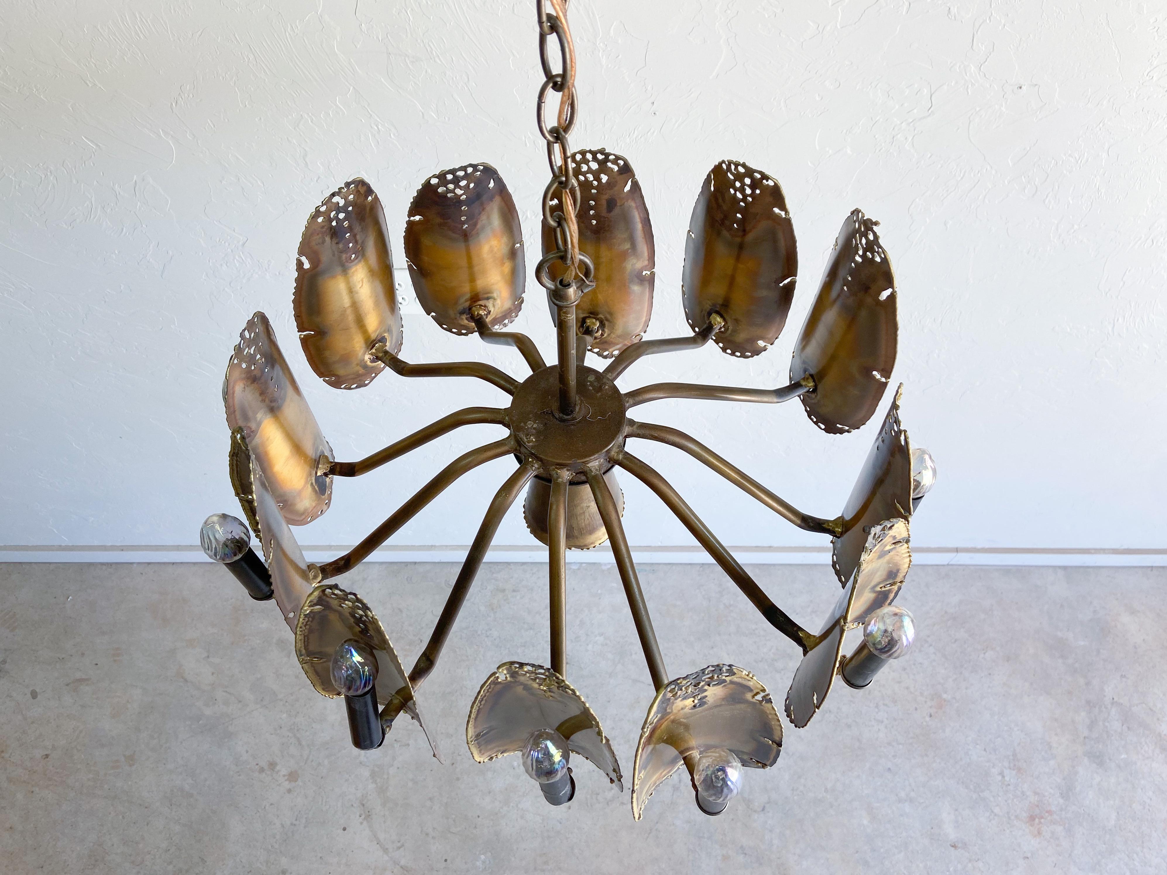 Mid-Century Modern Tom Greene for Feldman Torch Cut Brass Chandelier, 1960's