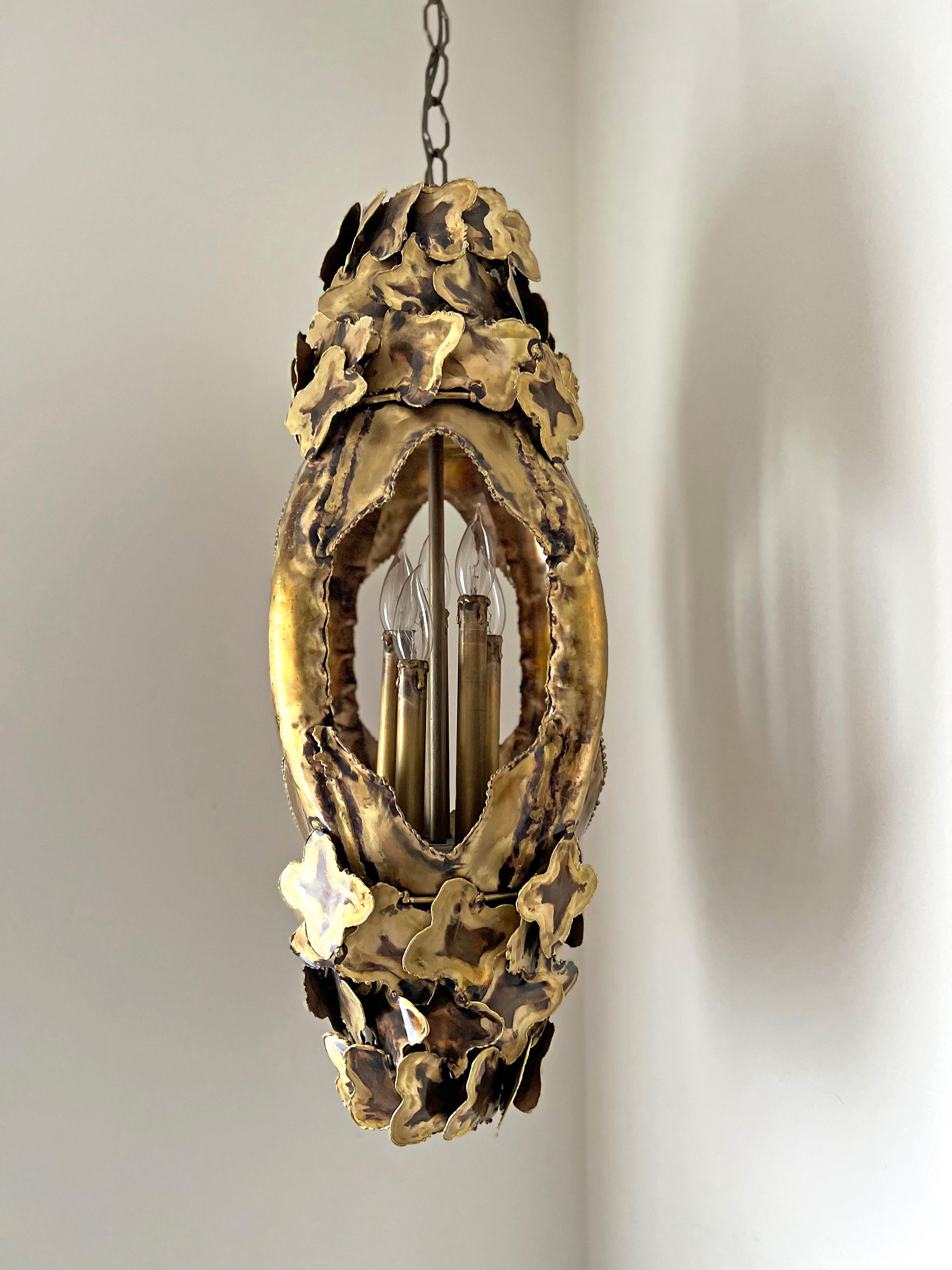 Brass Tom Greene Large Brutalist Chandelier 1960s