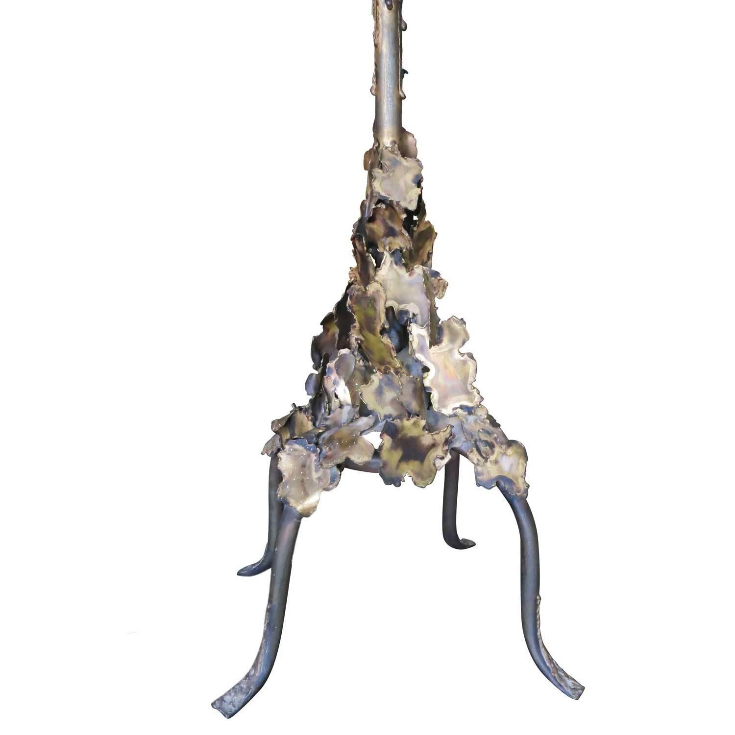 Tom Greene Style Brutalist Torch-Cut Brass Torchiere Floor Lamp 2