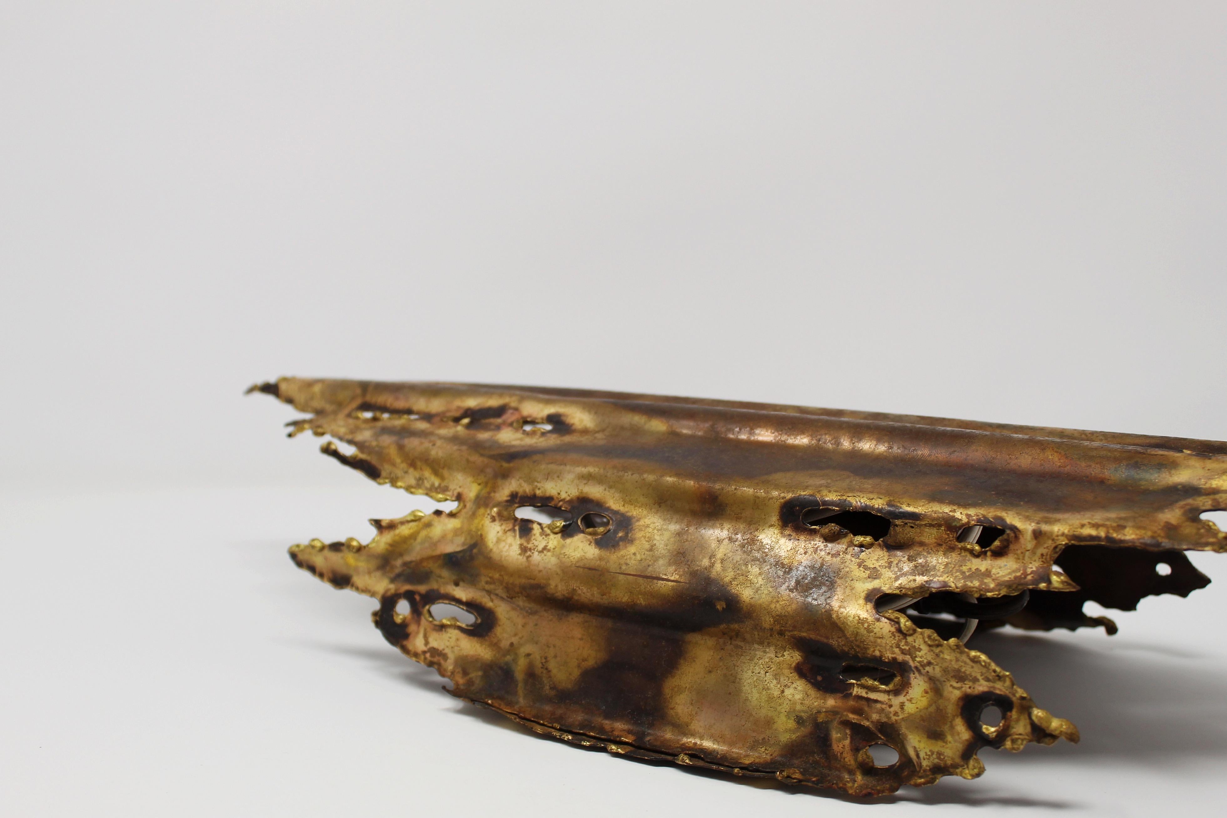 Tom Greene Wall Sconce, Brutalist Torch Cut Brass 2