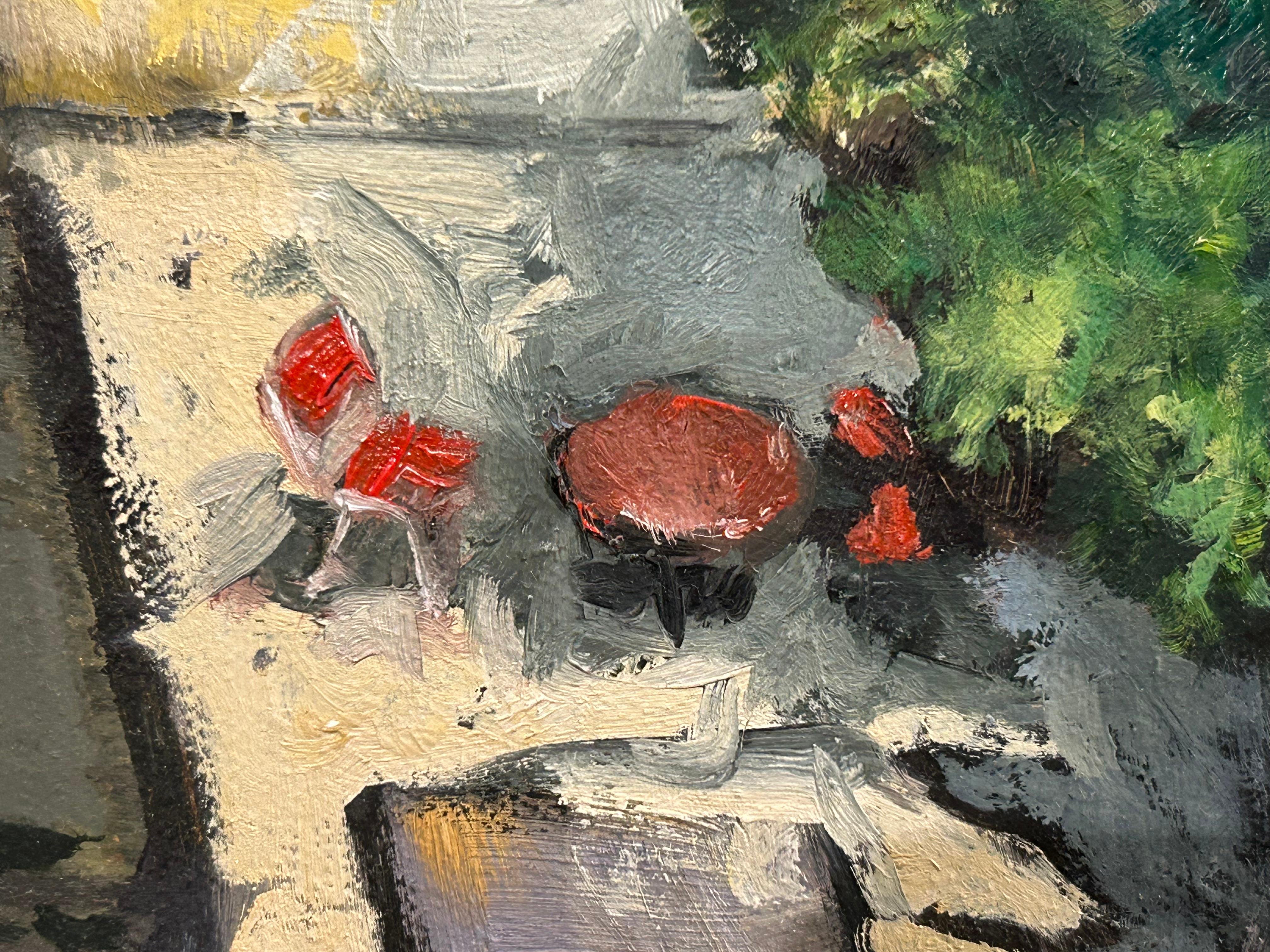 Brooklyn Rooftops, abstracted urban city scape - American Realist Painting by Tom Hagen