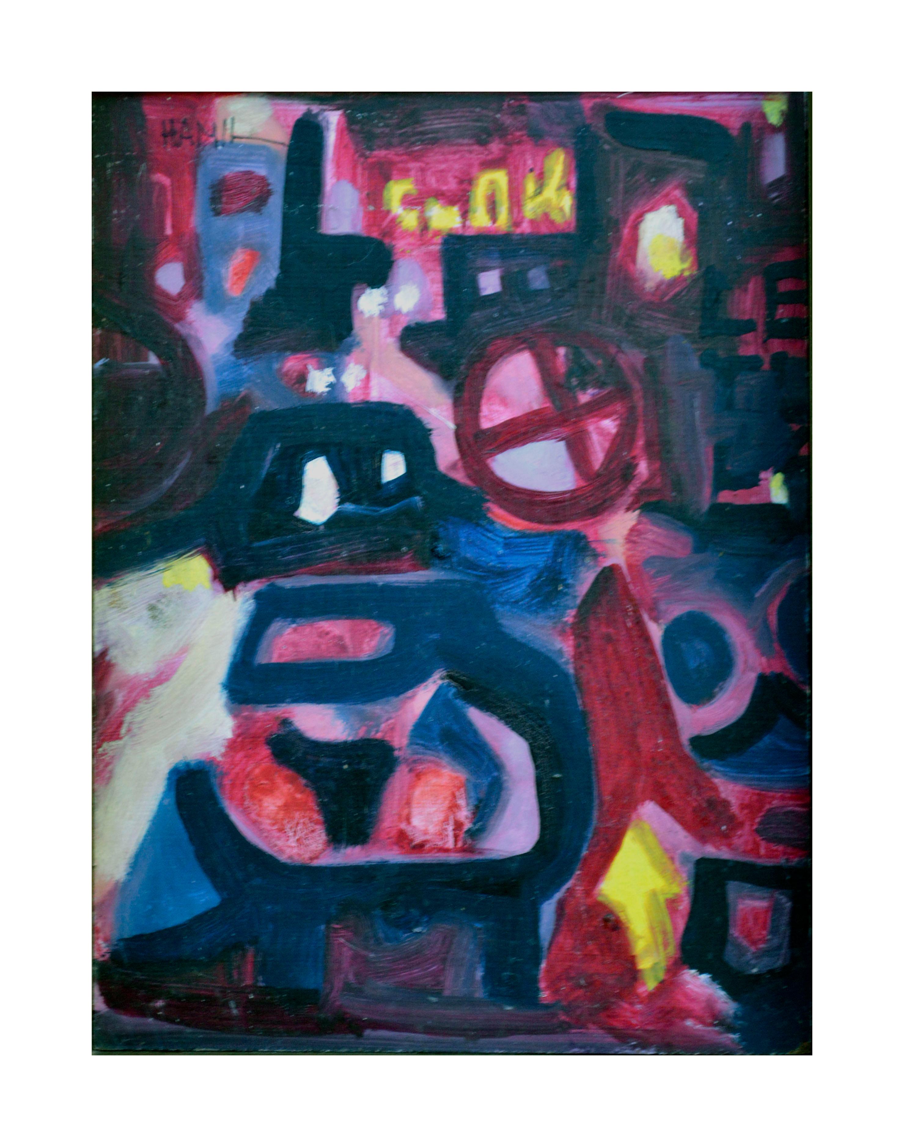 Nocturnal Train In The City Abstract Expressionism - Painting by Tom Hamil