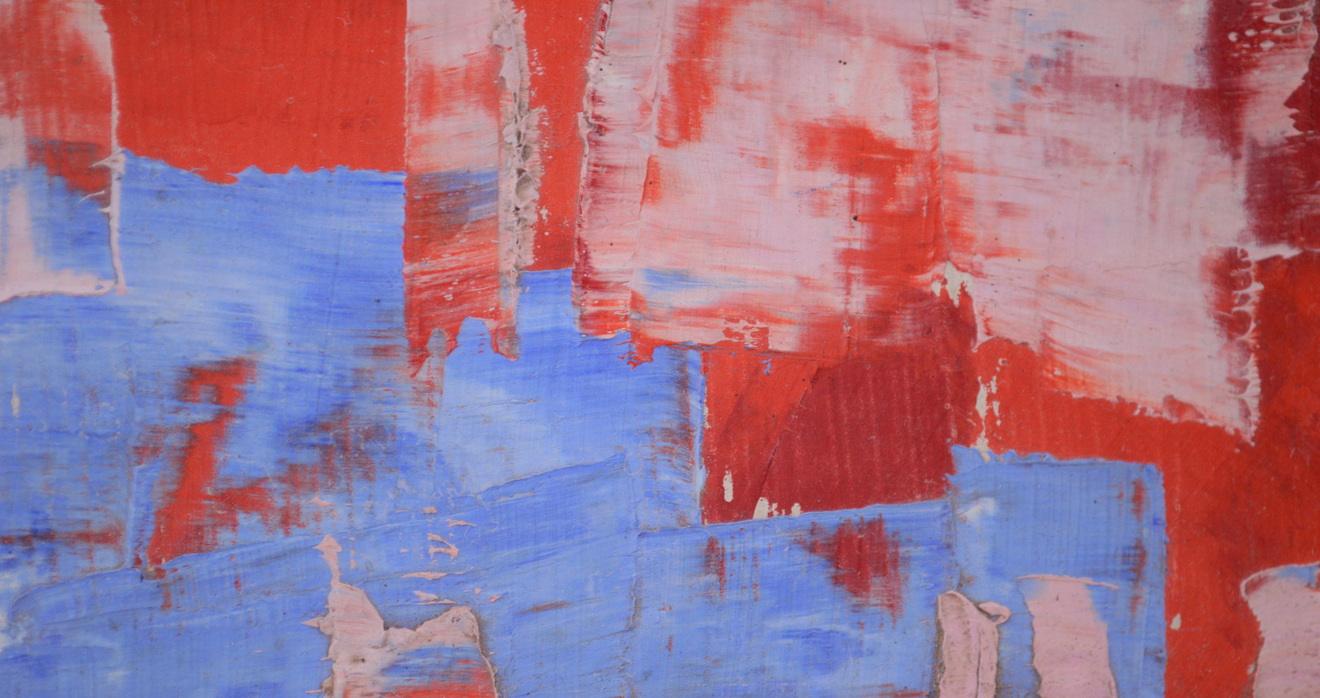 Out of the Blue, miniatura astratta rossa e blu - Painting di Tom Hamil