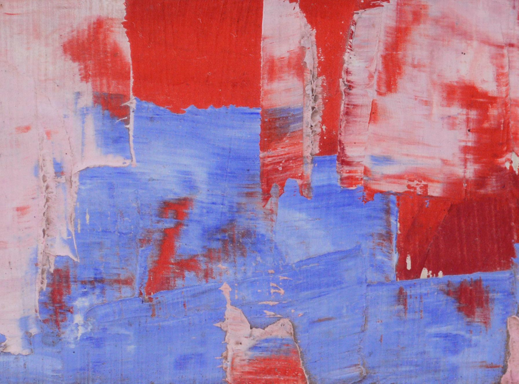 Out of the Blue, Miniature Red & Blue Abstract  - Abstract Expressionist Painting by Tom Hamil