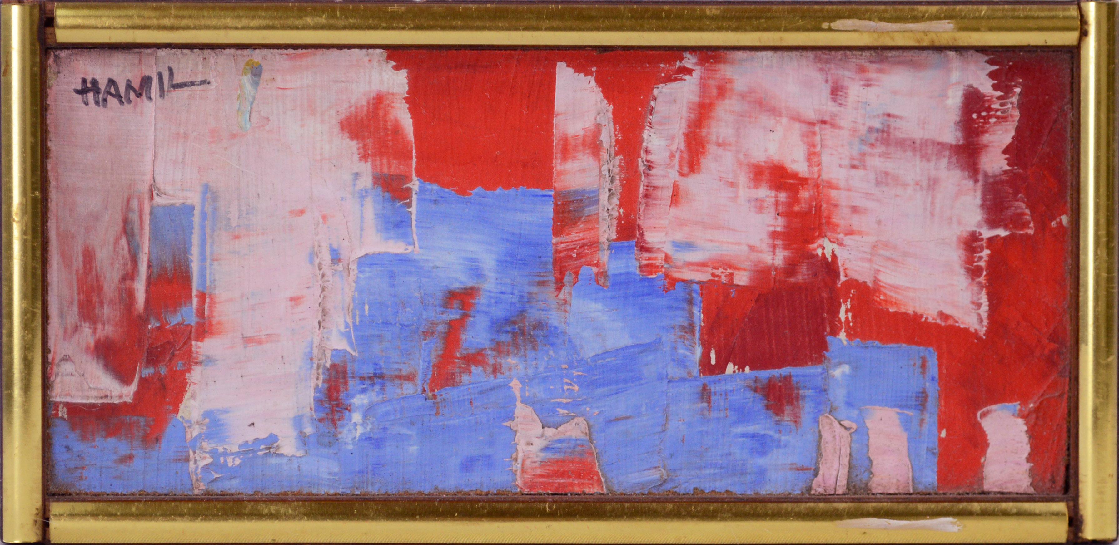 Tom Hamil Abstract Painting - Out of the Blue, Miniature Red & Blue Abstract 