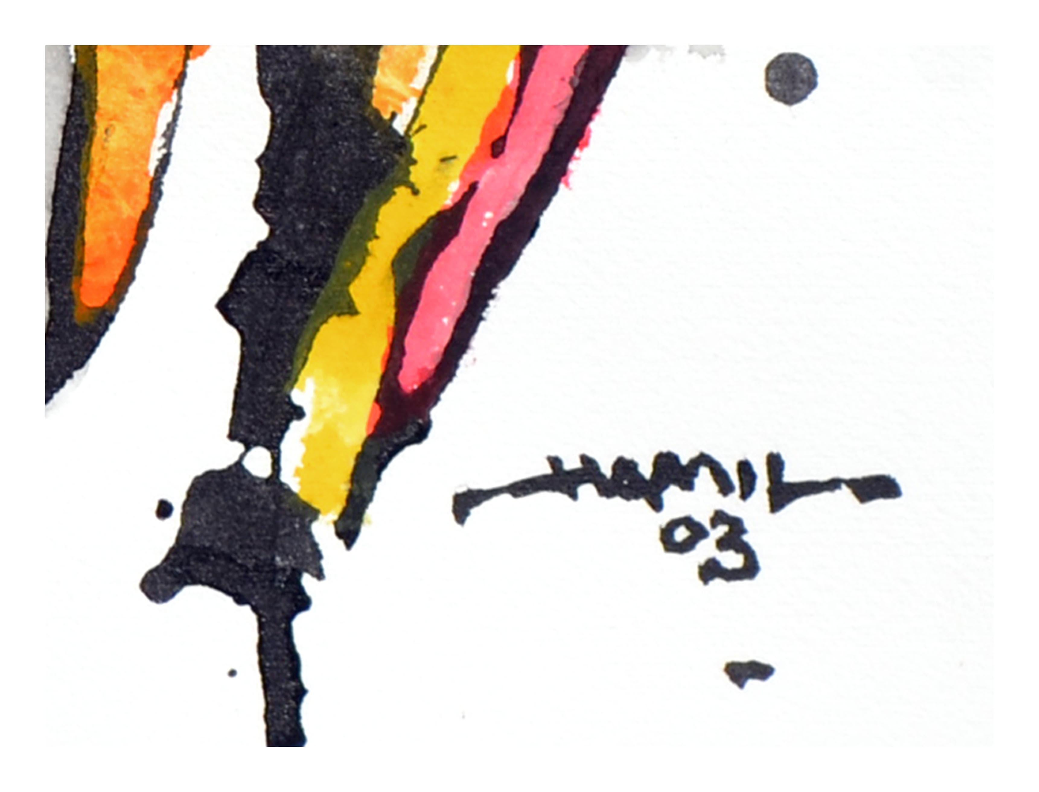 Tres Bailarinas - Pintura Figurativa en Tinta y Gouache - Abstract Painting Gris de Tom Hamil
