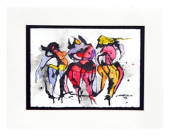 Drei Tänzer – Figuratives Gemälde in Tinte und Gouache