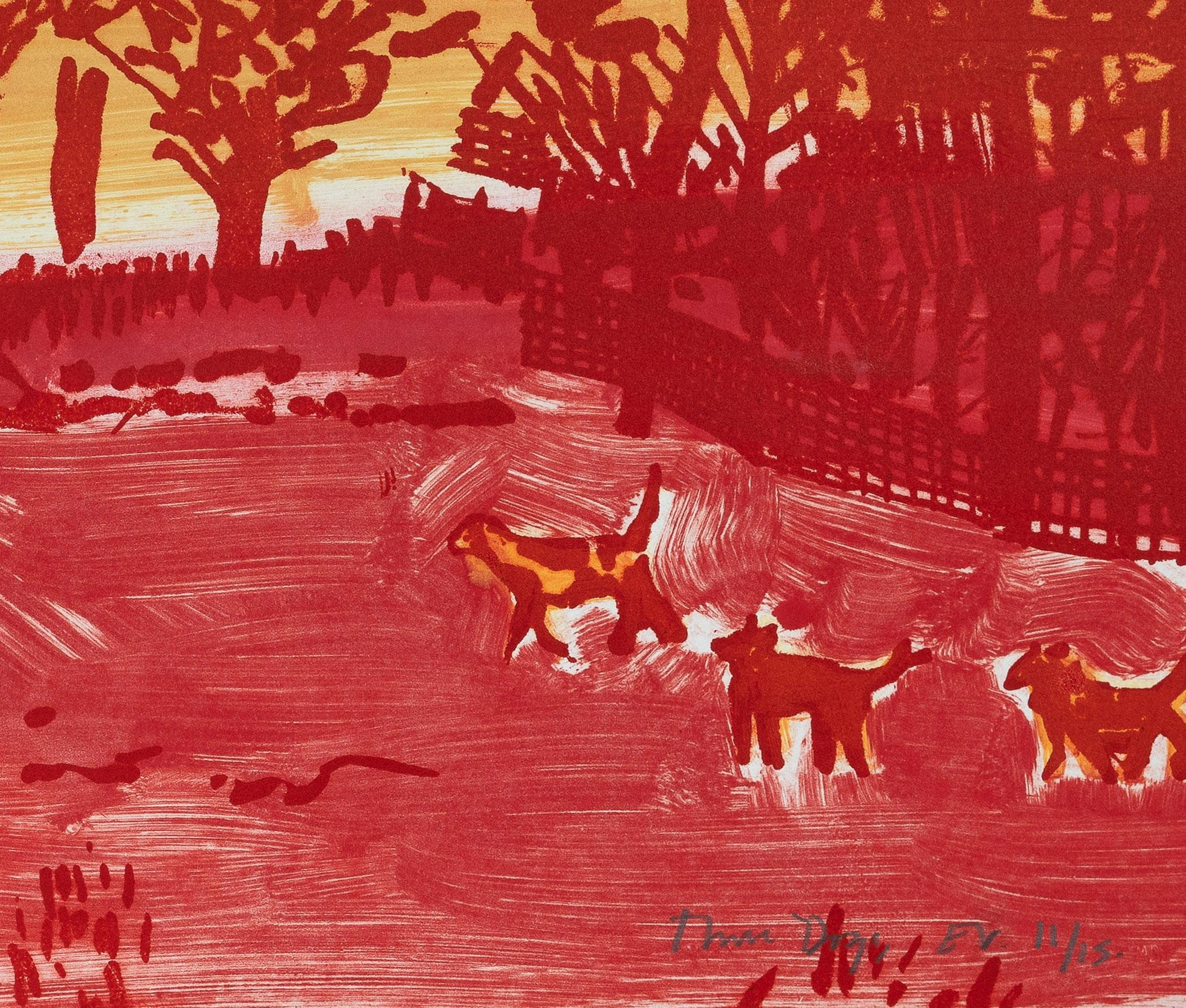 3 Dogs. A signed monoprinted lithograph by Tom Hammick For Sale 1