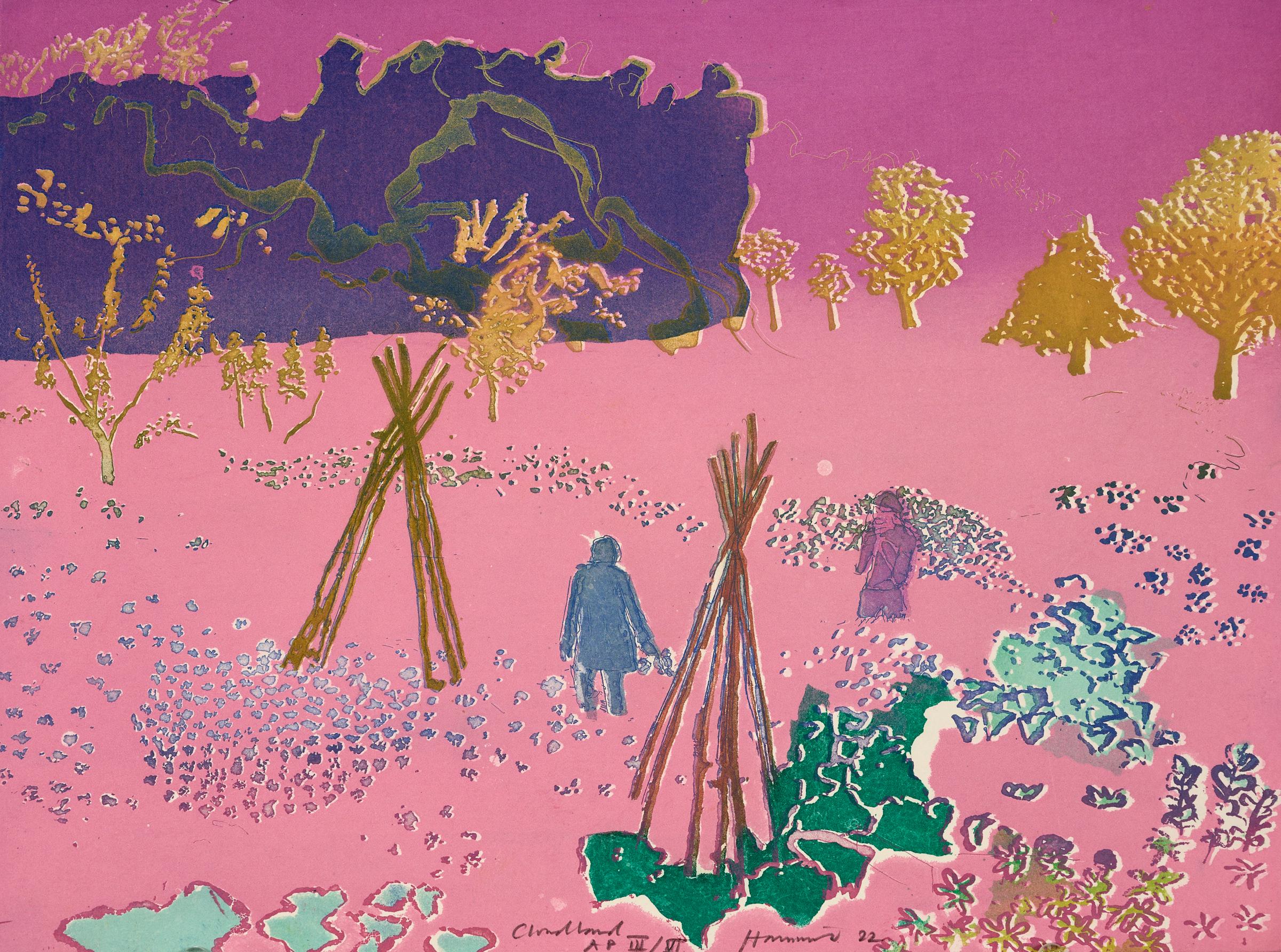 Cloudland, 2022
Tom Hammick

Etching with aquatint and sugar lift in colours
On Somerset Velvet soft white wove
Signed, titled, dated, numbered and inscribed 'E.V.' (edition variable)
From the edition of 25
Sheet: 29.5 × 39 cm (11.6 × 15.3 in)
