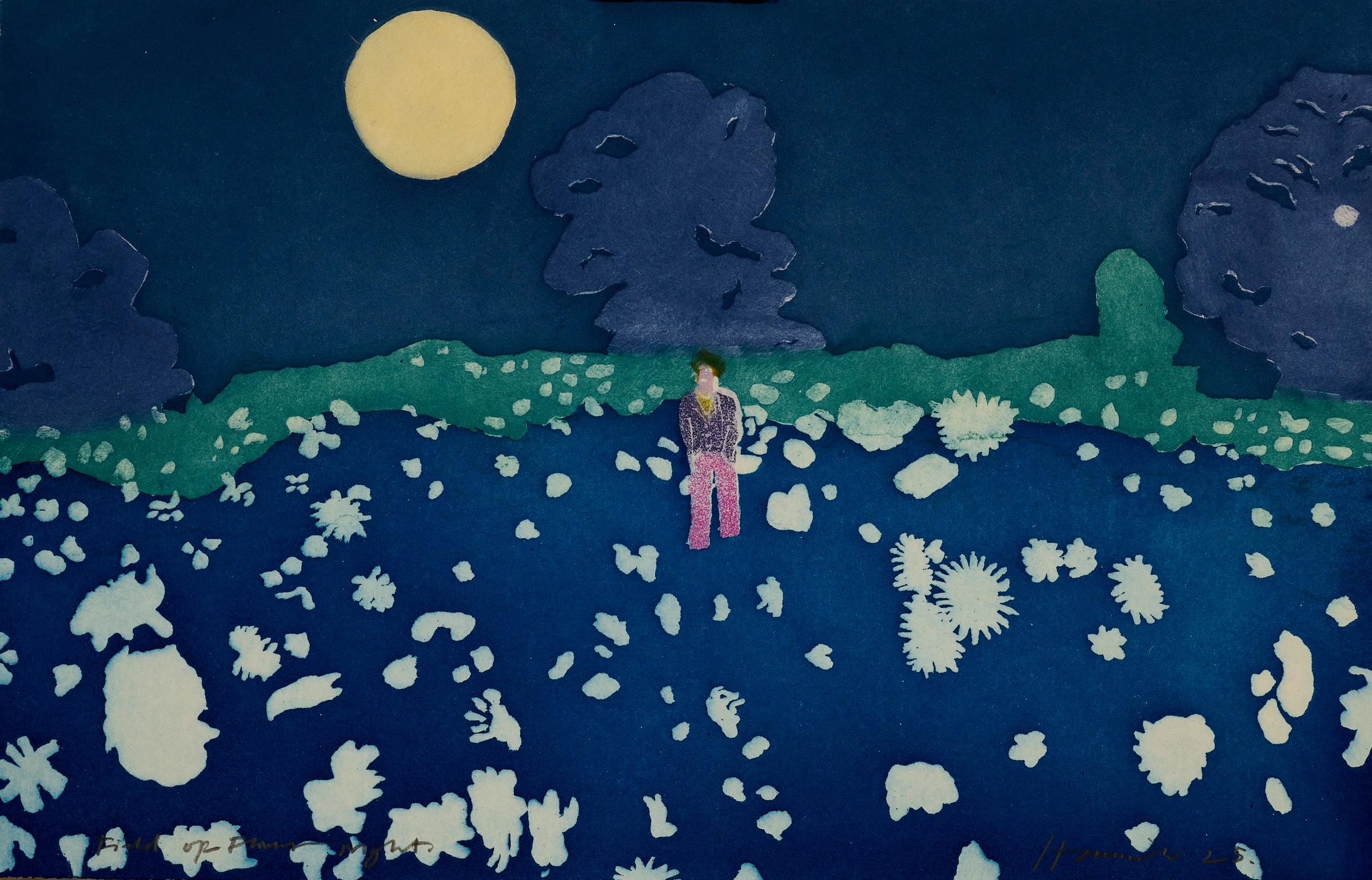 Campo de flores [Noche], 2025
Tom Hammick

Aguafuerte en colores, sobre lienzo
Firmado, titulado, fechado, numerado e inscrito "E.V." (edición variable)
De la edición de 35
Hoja: 31,5 × 49,2 cm (12,4 × 19,5 pulg.)
