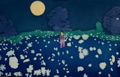 Campo de flores [Noche] -- Grabado, impresión, arte floral de Tom Hammick