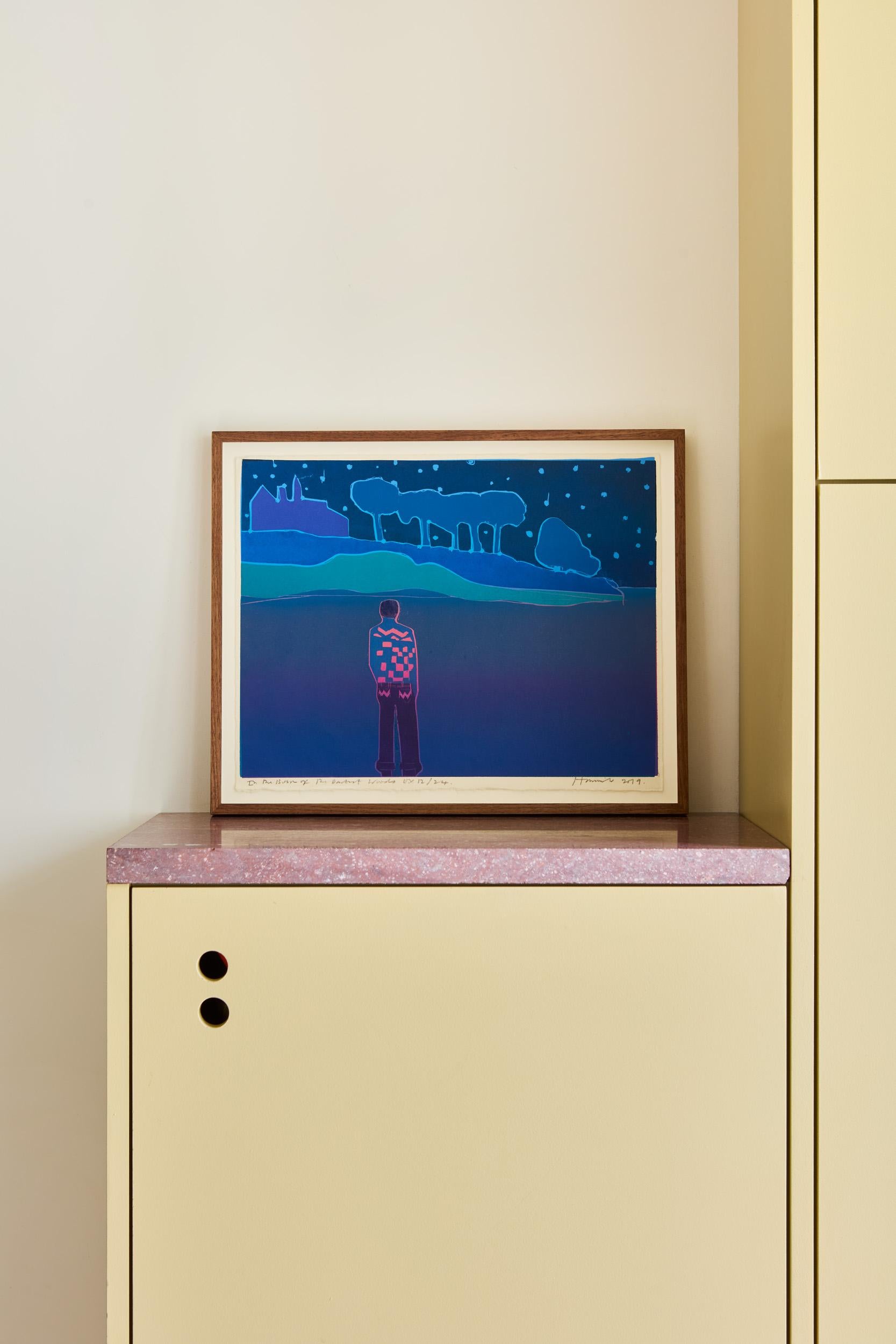 In the Bosom of the Darkest Woods, 2019
Tom Hammick

Reduction woodcut in colours, on Japanese paper
Signed, titled, dated, numbered and inscribed 'E.V.' (edition variable)
From the edition of 24
From Making of Poetry 
Block: 30 × 39.5 cm (11.8 ×