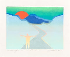 En las altas montañas -- xilografía de reducción, impresión, arte de Tom Hammick
