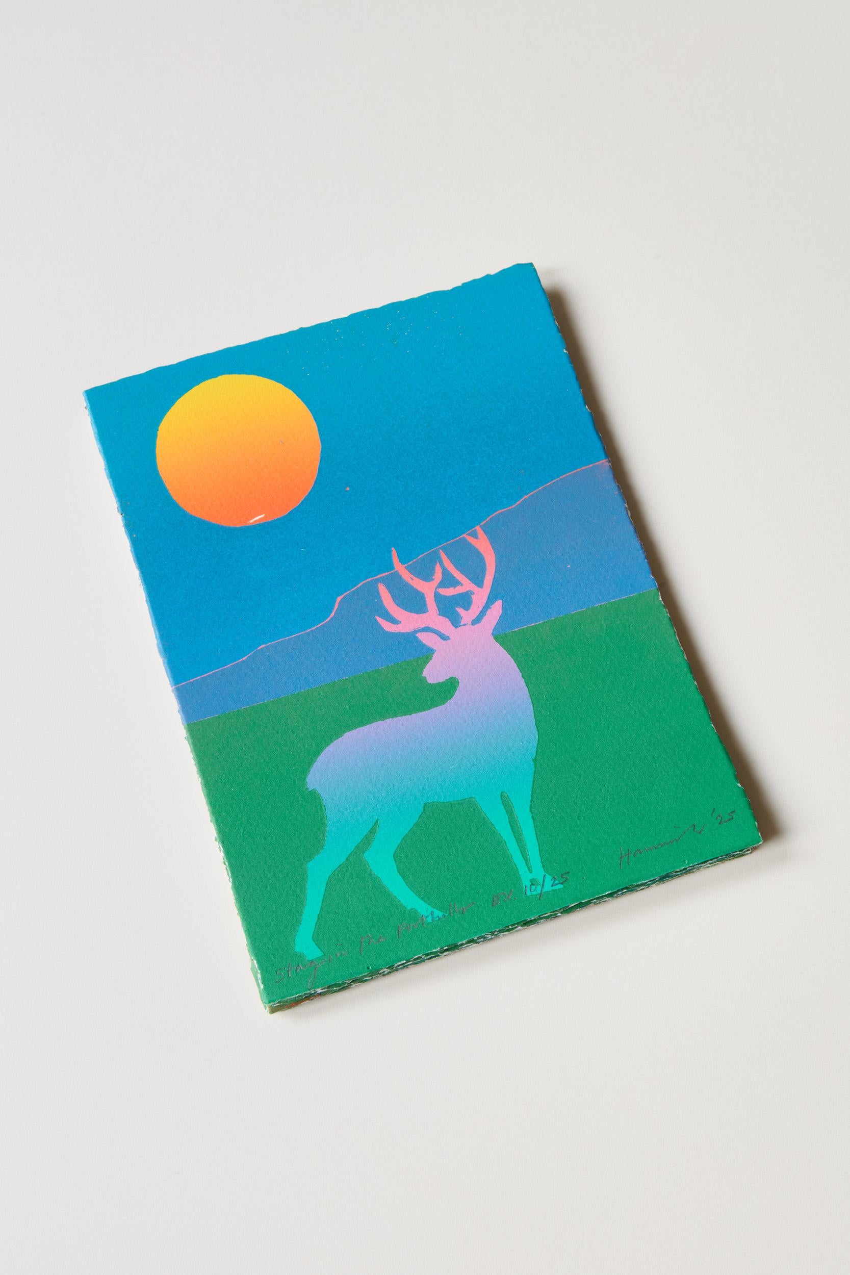 Cervo nelle colline -- Riduzione di xilografia, Stampa, Animale, Arte di Tom Hammick
