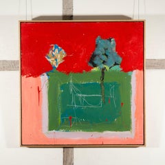 Beach Court, 2024 - Contemporary Oil on Board Landscape Painting with Red + Pink