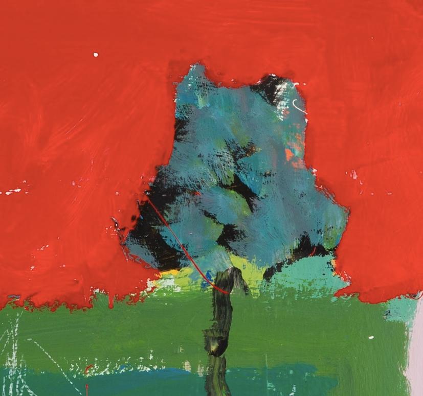 Beach Court, 2024 - Contemporary Oil on Board Landscape Painting with Red + Pink For Sale 1