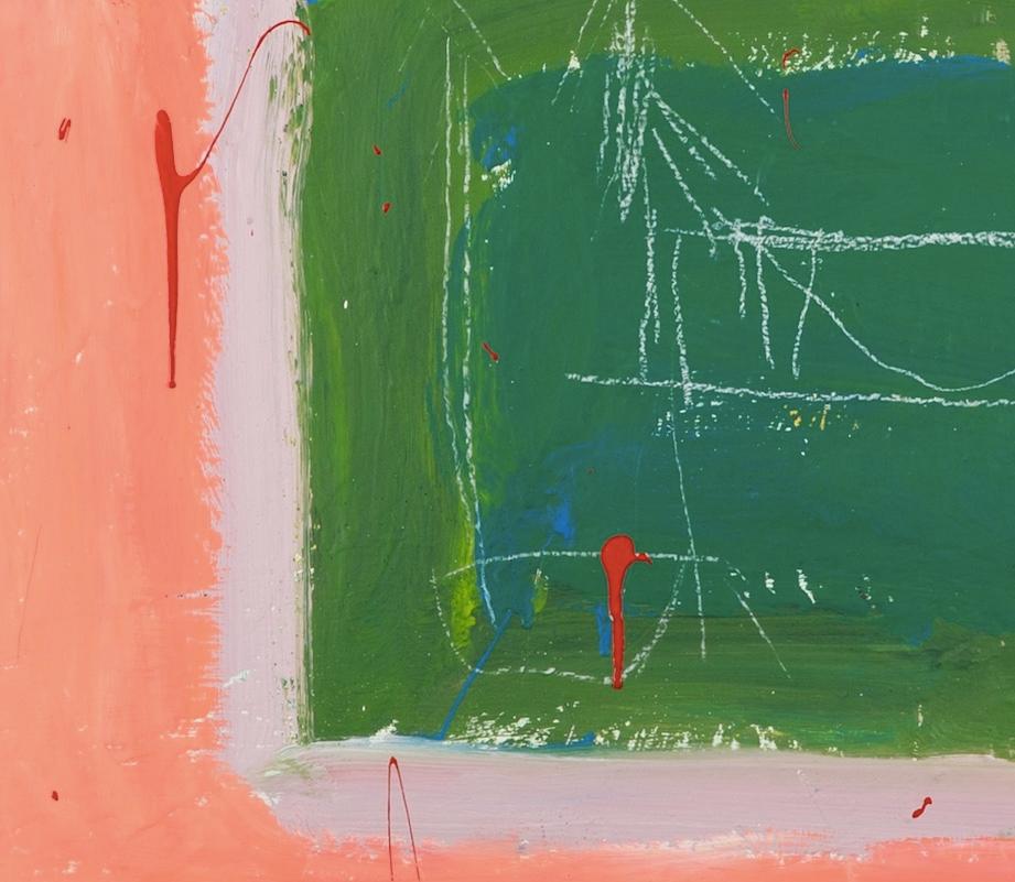 Beach Court, 2024 - Contemporary Oil on Board Landscape Painting with Red + Pink For Sale 2