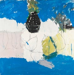 Naturaleza muerta azul, 2024 - Pintura al óleo naturaleza muerta abstracta en azul y blanco
