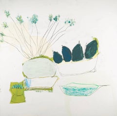 Dunkelgrüne Birne, Öl auf Tafel, Gemälde von Tom Harford Thompson, 2023