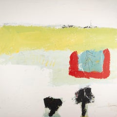 Empty Beach, 2024 - Minimalistisches abstraktes Landschaftsgemälde mit weißem + grauem Ölgemälde