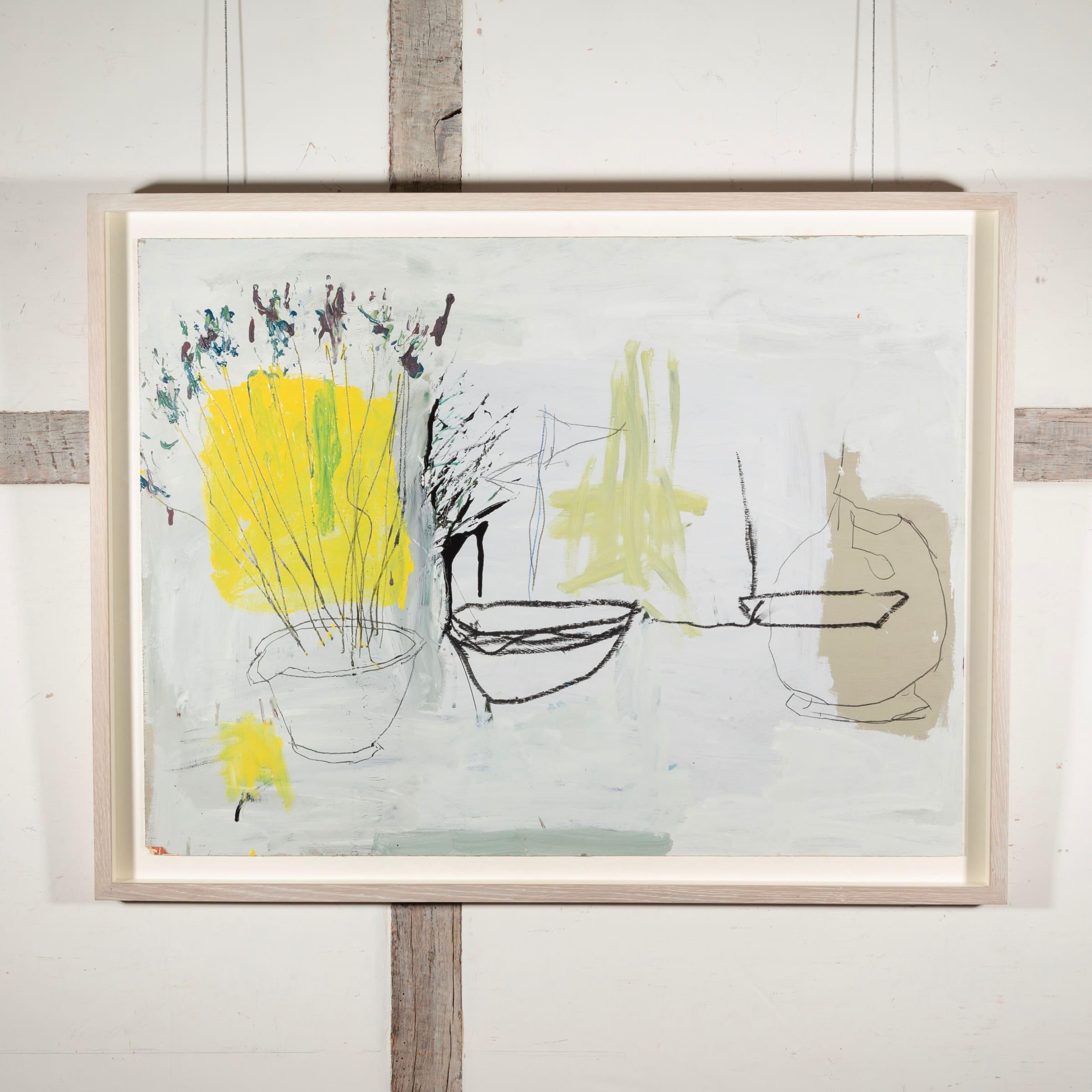 White Cup - Minimalist Contemporary Still Life Oil Painting, White and Yellow - Beige Still-Life Painting by Tom Harford Thompson