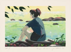 "Autumn Light I" Miniature Painting of Woman in Waterscape