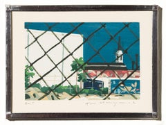 "Beyond The Fence I" Miniature Acrylic Painting of Chain Link Fence City Scene