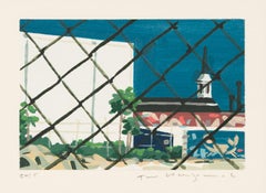 "Beyond The Fence I" Miniature Acrylic Painting of Chain Link Fence City Scene