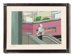 Figure "Center Square" marchant dans une cage d'escalier en miniature