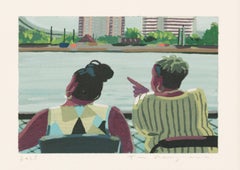 "Cherry St Pier" Miniature Acrylic Painting Diptych With City and Water Scene