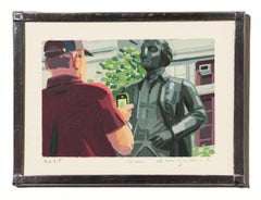 "Framed" Man Taking Photo of Statue in Miniature Painting