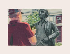 "Enmarcado" Hombre haciendo foto a estatua en pintura en miniatura