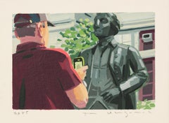 "Enmarcado" Hombre haciendo foto a estatua en pintura en miniatura