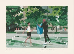 "Love Park" Triptych City Scene with Mother and Son by Tom Haugomat