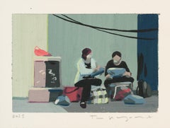 "The Delivery" Figures in City Scene in Miniature Painting by Tom Haugomat