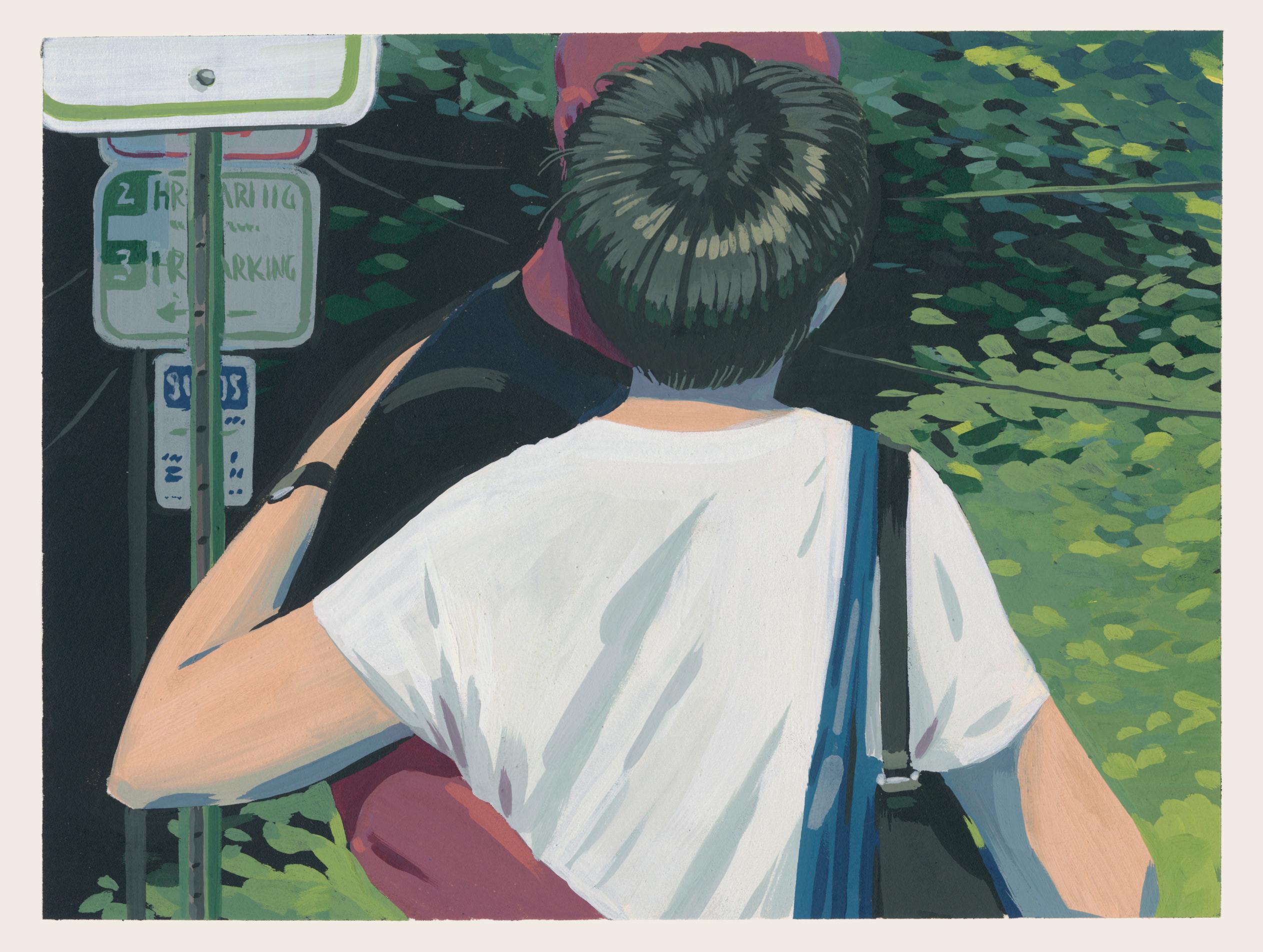 Dieses Werk mit dem Titel "Der Kuss" ist ein Originalkunstwerk von Tom Haugomat, das im Rahmen seines Aufenthalts als reisender Künstler bei The Jaunt entstand. Durch das Programm konnte Haugomat von Frankreich nach Philadelphia reisen und sich in