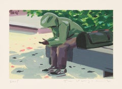 "The Rail Park" Acrylic Painting Diptych of Figure in Park by Tom Haugomat