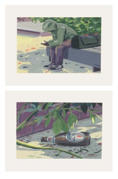 "The Rail Park" Acrylgemälde Diptychon einer Figur im Park von Tom Haugomat