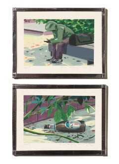 "The Rail Park" Acrylic Painting Diptych of Figure in Park by Tom Haugomat