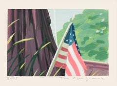 "The Stone" Acrylic Painting Diptych of Cemetery and Flag by Tom Haugomat