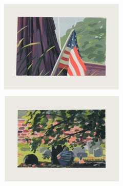 "Der Stein" Acrylgemälde Diptychon von Friedhof und Flagge von Tom Haugomat