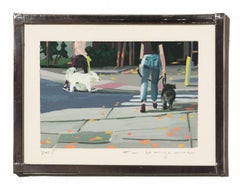 "The Walk" City Scene With Dog Walkers in Miniature Painting