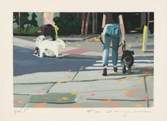 "The Walk" City Scene With Dog Walkers in Miniature Painting