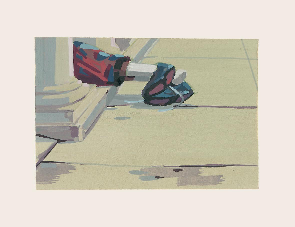 "Unseen" Hidden Resting Figure in Small Painting by Tom Haugomat
